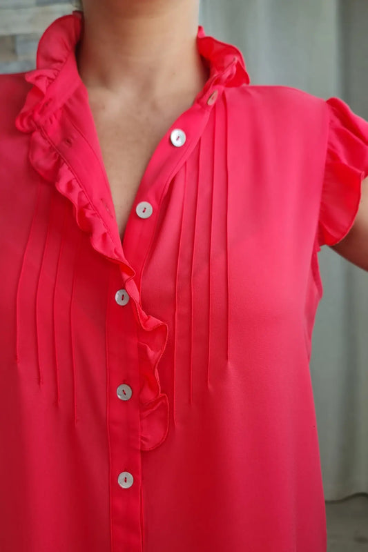 BLUSA COM MINI FOLHOS E NERVURAS CORAL