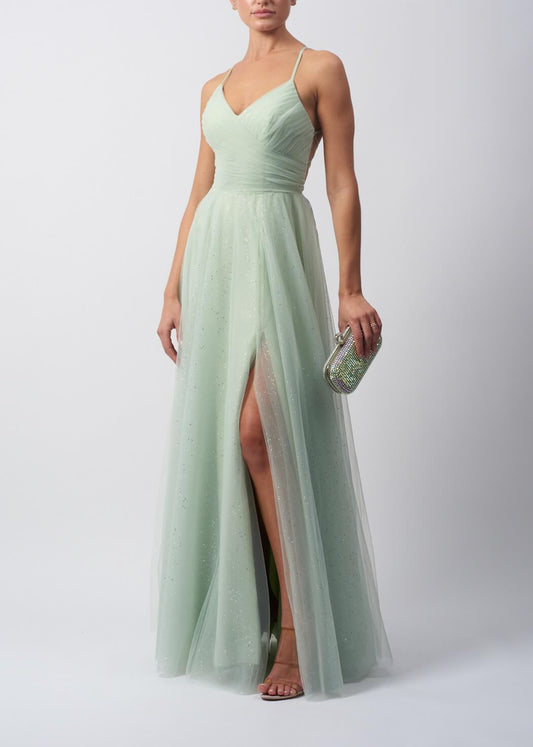 VESTIDO DE CERIMÓNIA BRILHANTE COM TULE