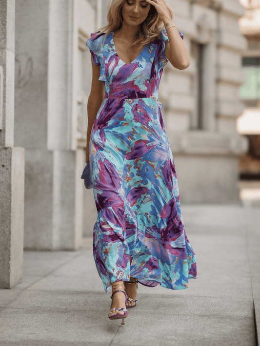 Vestido estampado com laço na costa