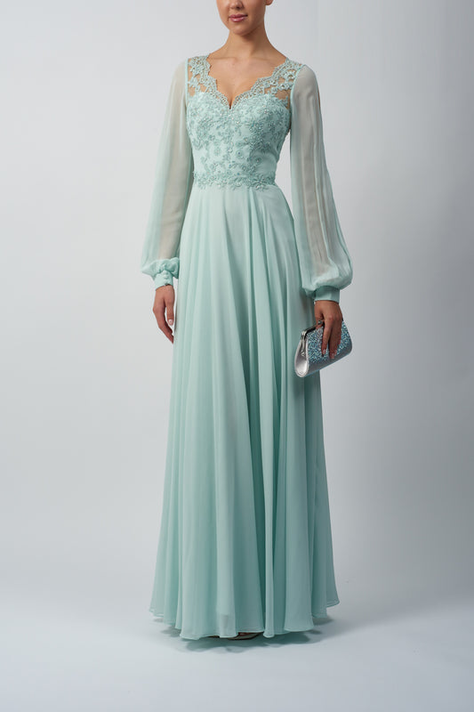 VESTIDO DE CERIMÓNIA COM MANGA COMPRIDA