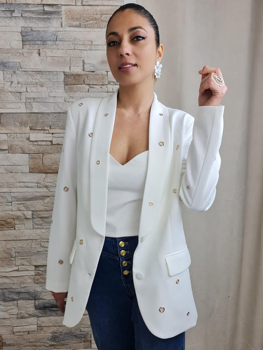 BLAZER BRANCO COM DETALHE DOURADO