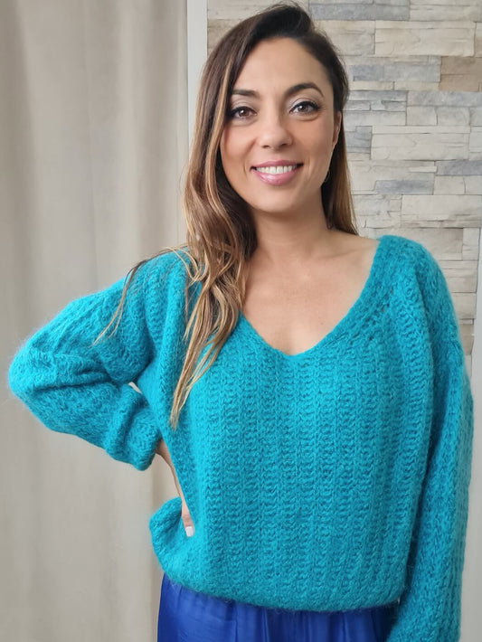 CAMISOLA DE MALHA COM MANGAS À BALÃO ESMERALDA