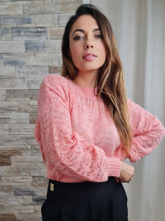 CAMISOLA MALHA COM MANGAS À BALÃO PESSEGO