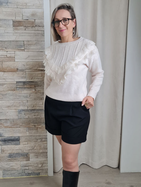 CAMISOLA DE MALHA E RENDA BEGE