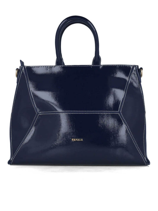 MALA DE OMBRO AZUL COM DETALHE EM LINHA BRANCA