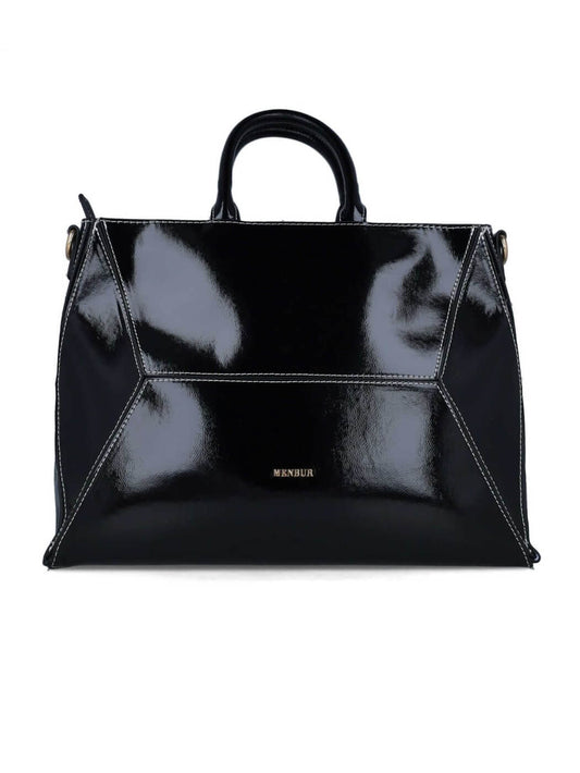 MALA DE OMBRO PRETA COM DETALHE EM LINHA BRANCA