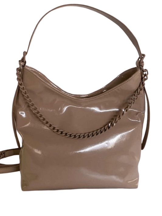 MALA DE OMBRO COM CORRENTE BEGE