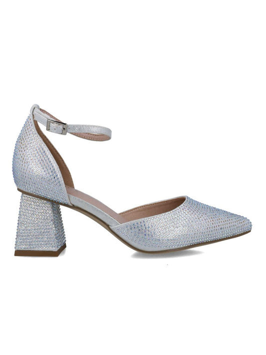 SAPATO SALTO BLOCO BRILHANTE PRATEADO