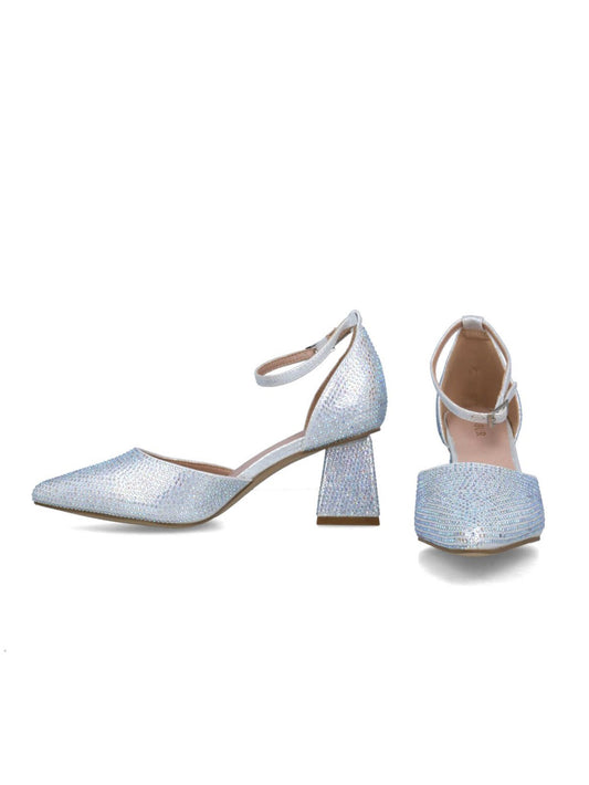 SAPATO SALTO BLOCO BRILHANTE PRATEADO