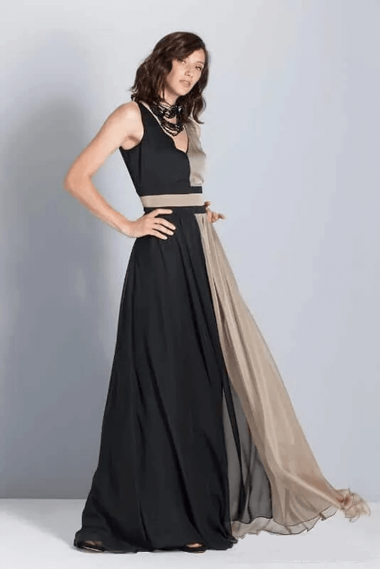 VESTIDO COMPRIDO BICOLOR