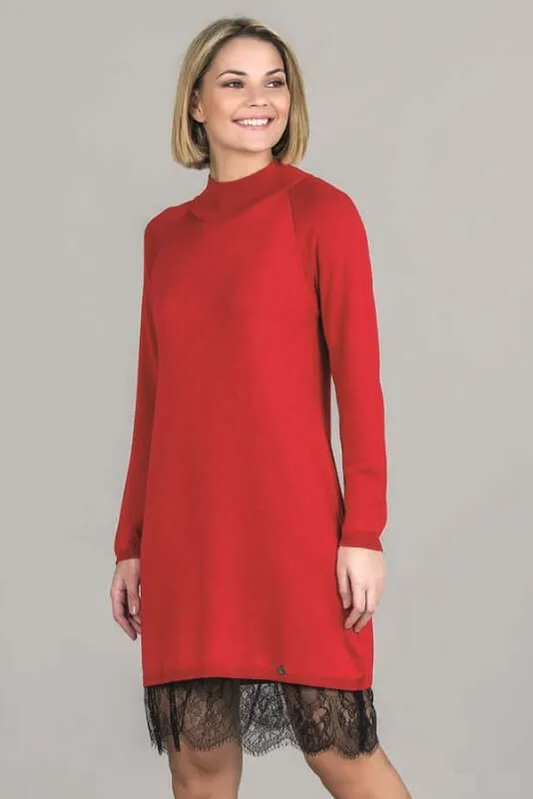 VESTIDO MEIA GOLA COM RENDA