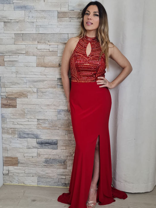 VESTIDO DE CERIMÓNIA VERMELHO COM LANTEJOULA