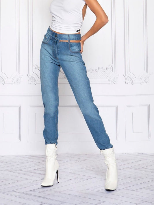 Jeans com corte na cintura MAJODI.COM