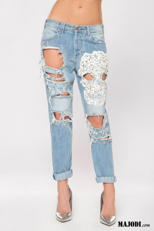 CALÇAS CAVEIRA C/ CRISTAIS SWAROVSKI