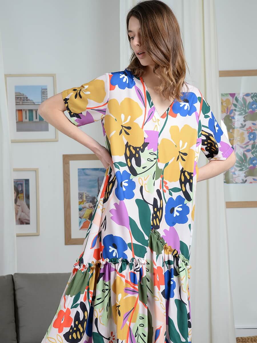 MOLLY BRACKEN Vestido floral midi assimetrico MAJODI.COM