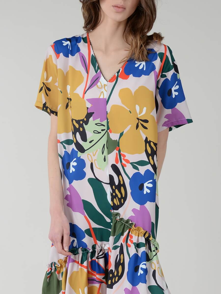MOLLY BRACKEN Vestido floral midi assimetrico MAJODI.COM