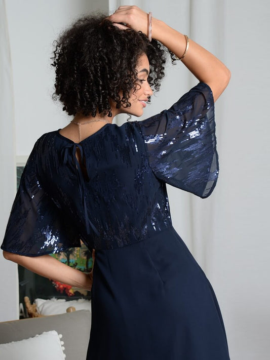 MOLLY BRACKEN Vestido marinho lantejoulas MAJODI.COM