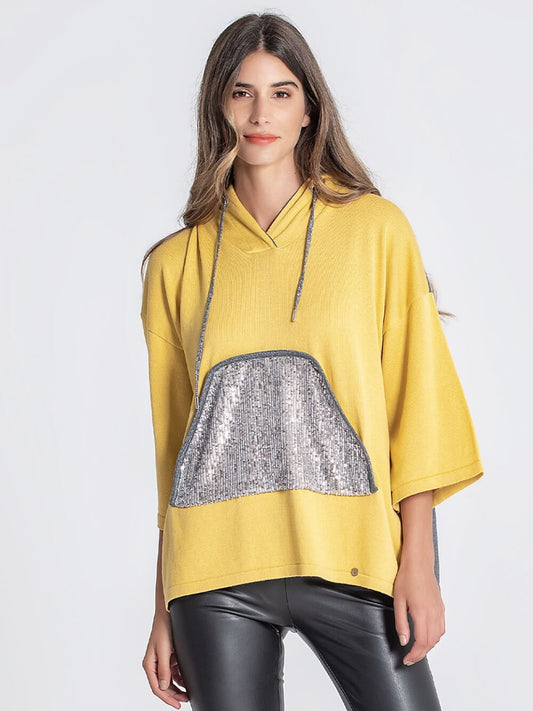 RUGA 3086 Camisola capuz bolso lantejoulas MAJODI.COM