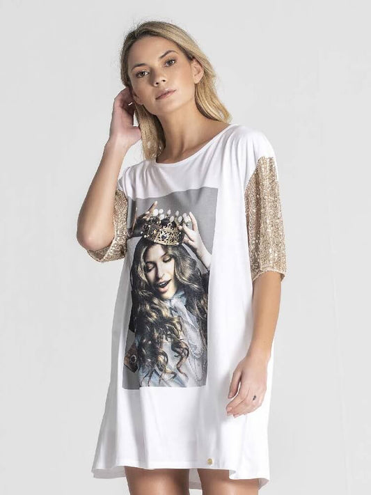 RUGA T062 T-shirt Queen mangas lantejoulas MAJODI.COM