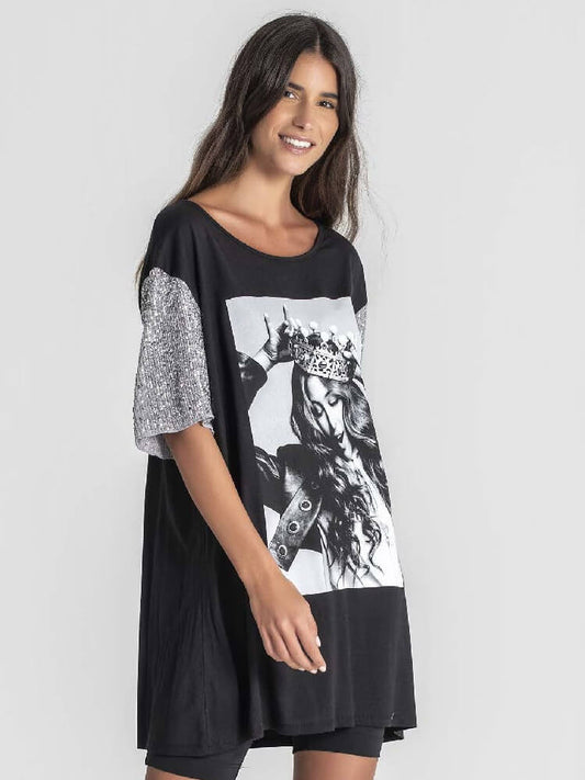 RUGA T062 T-shirt Queen mangas lantejoulas MAJODI.COM