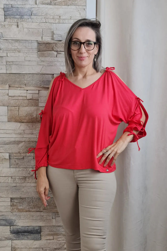 BLUSA FUCHIA COM LAÇOS NA MANGA