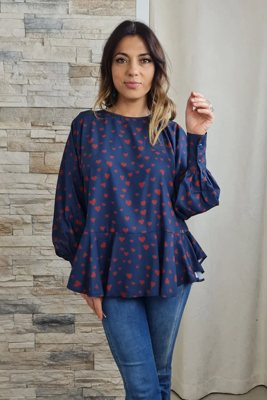 BLUSA FOLHOS COM CORAÇÕES