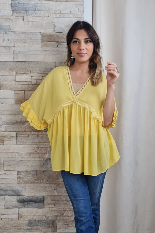 BLUSA DECOTE EM V COM FOLHOS