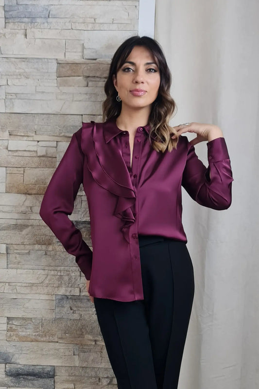 BLUSA COM FOLHOS BORDEAUX