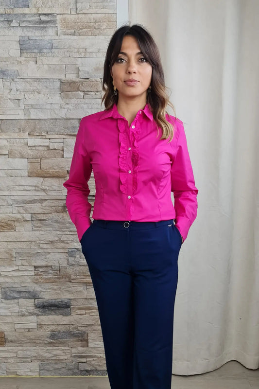 BLUSA COR DE ROSA JUSTA COM FOLHOS