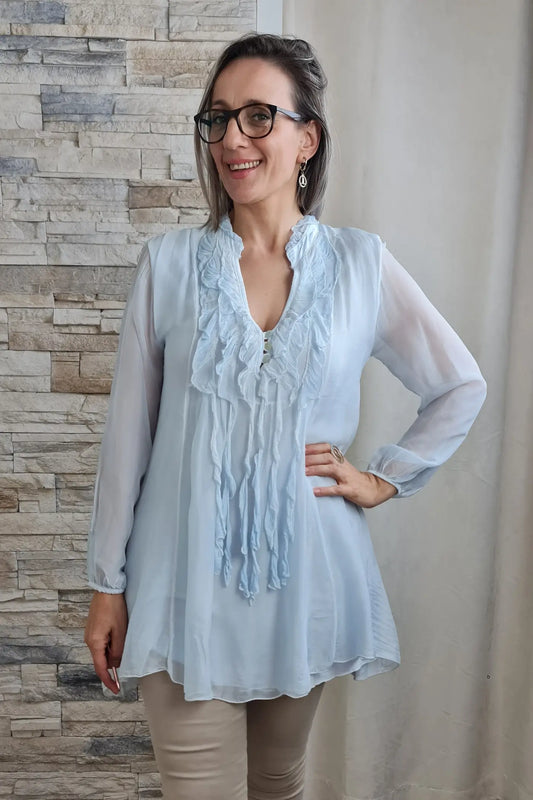 TÚNICA DE SEDA COM BABADOS