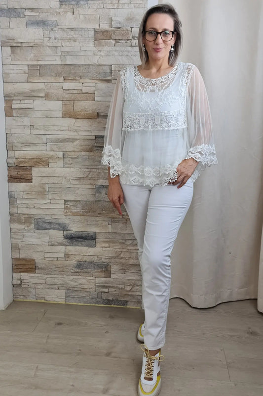TÚNICA TRANSPARENTE COM RENDA BRANCA