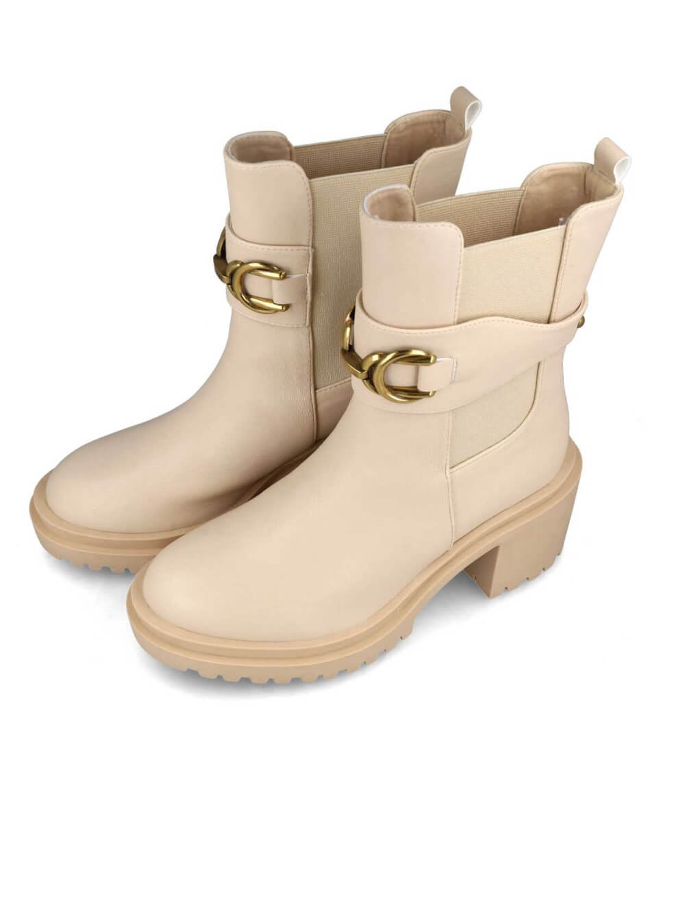 Bota branca sofisticada com fivela dourada JOLOVERS MENBUR vista superior diagonal