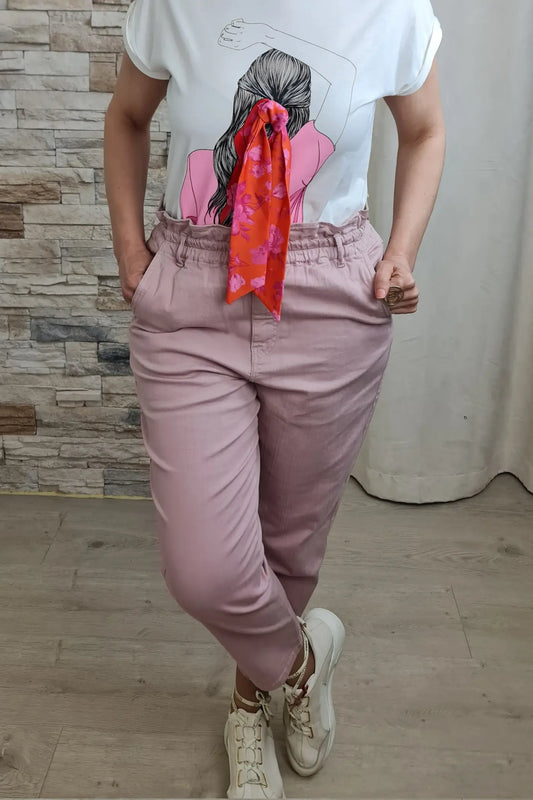 CALÇAS PAPER BAG ROSA SECO