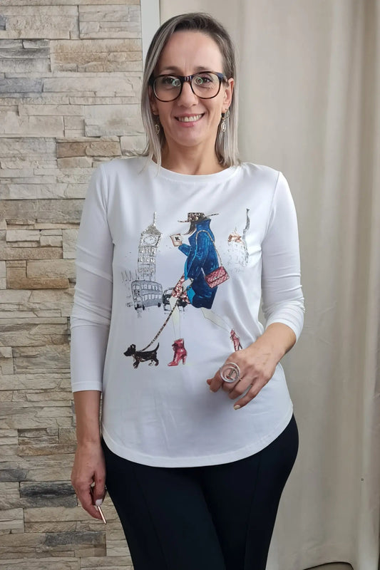 CAMISOLA DE ALGODÃO BRANCA COM DECOTE REDONDO