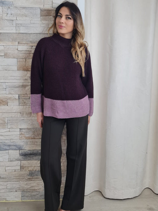 CAMISOLA DE MALHA BORDEAUX E ROSA