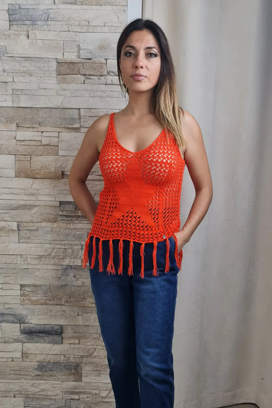 TOP ESTRELA FRANJAS LARANJA