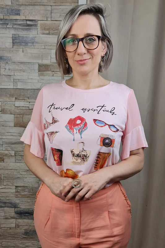 T-SHIRT ESTAMPADA COR DE ROSA