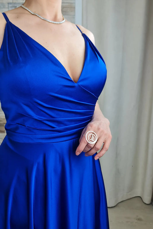 VESTIDO DE CERIMÓNIA ACETINADO AZUL ROYAL