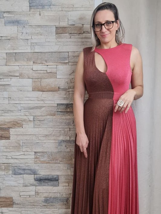 VESTIDO BICOLOR COM BRILHO