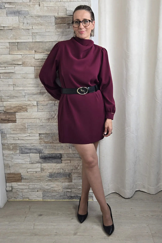 VESTIDO BORDEAUX CURTO COM CINTO
