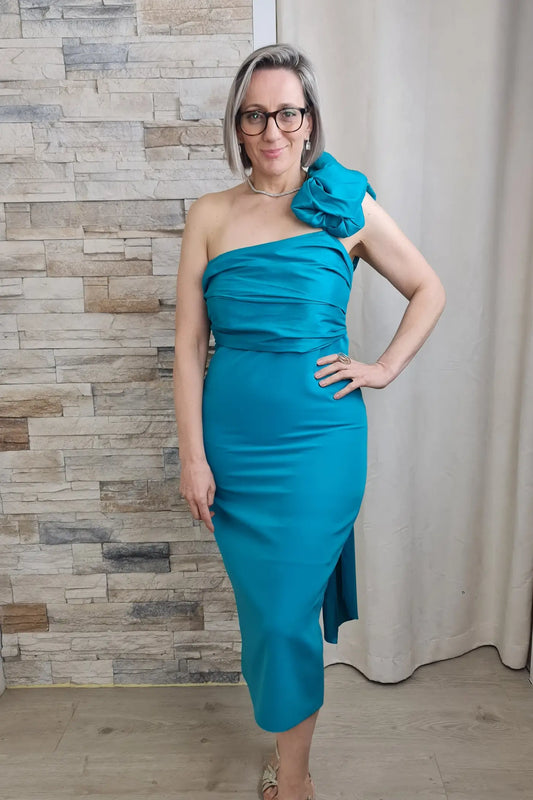 VESTIDO COM BUFANTE SÓ UM OMBRO AZUL
