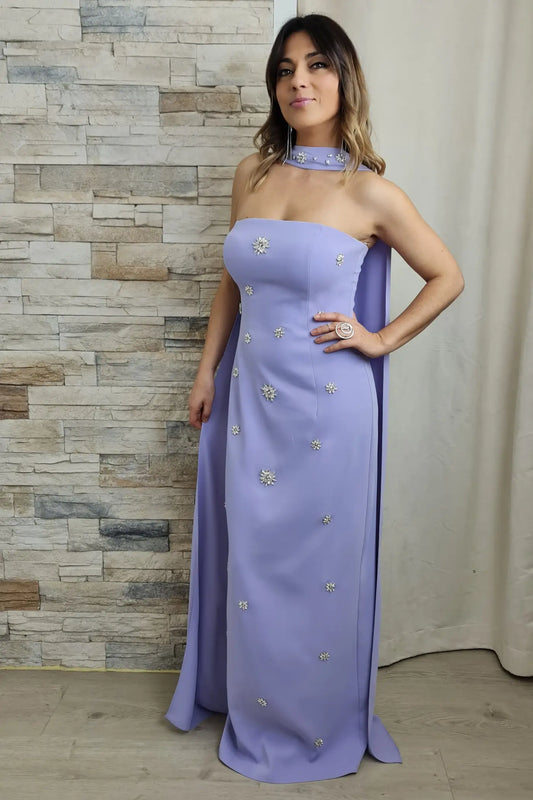 VESTIDO DE CERIMÓNIA CAICAI LILÁS COM DETALHES BRILHANTES