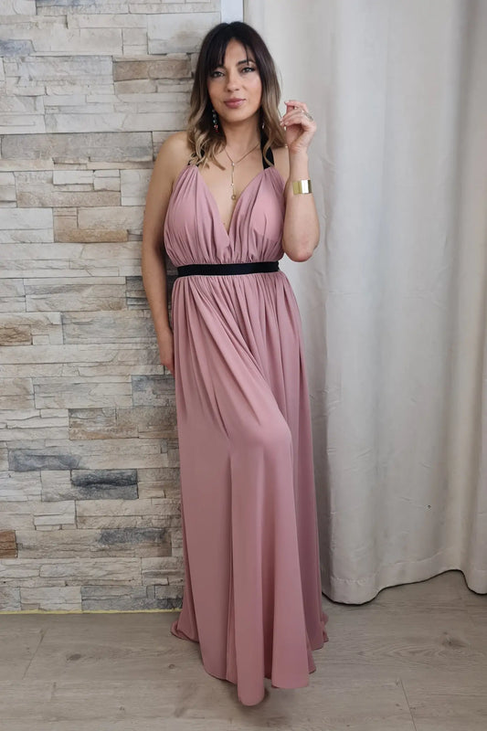 VESTIDO COMPRIDO ESTILO GREGA ROSA