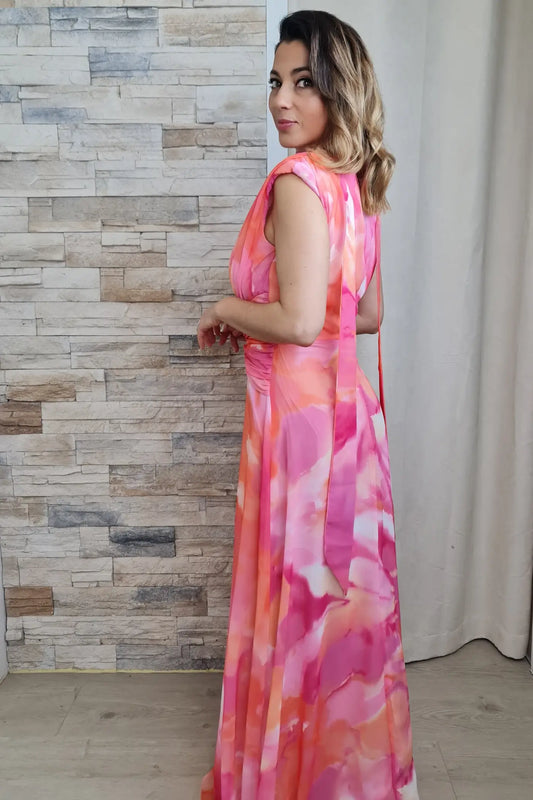 VESTIDO COMPRIDO FLORAL LARANJA