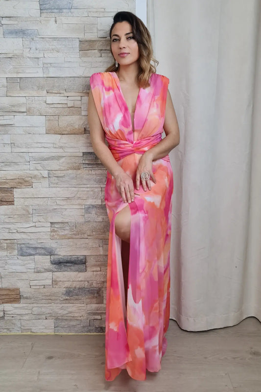VESTIDO COMPRIDO FLORAL LARANJA