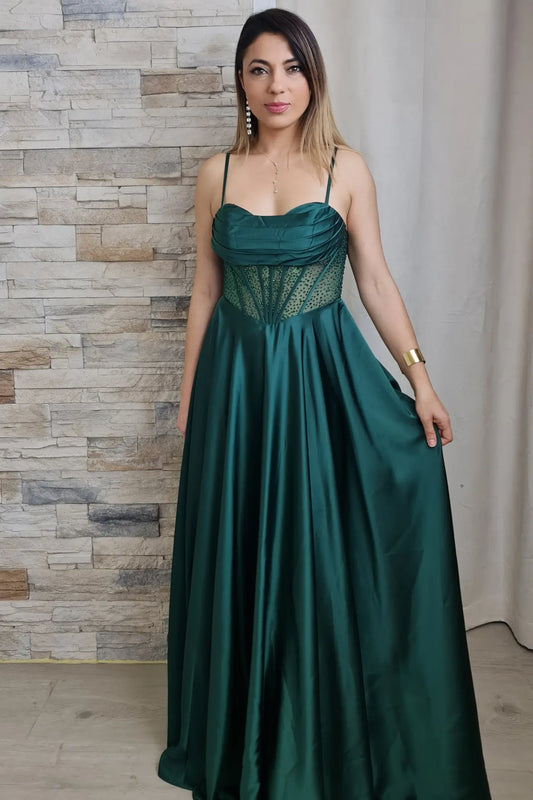 VESTIDO DE CERIMÓNIA COM CORPETE VERDE ESMERALDA