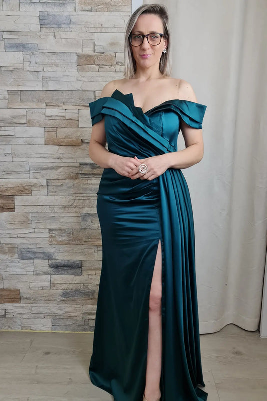 VESTIDO DE CERIMÓNIA VERDE ESMERALDA ACETINADO