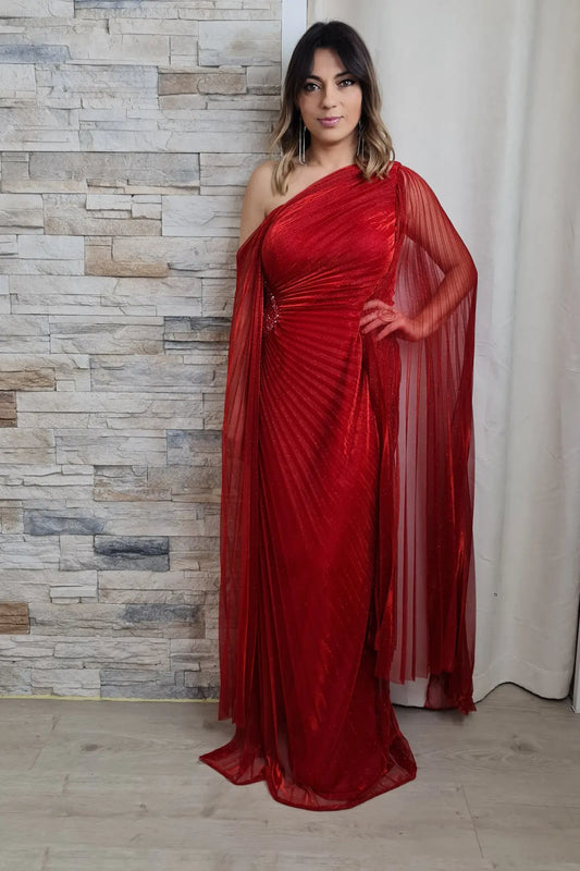 VESTIDO DE CERIMÓNIA VERMELHO COM MANGAS AMPLAS