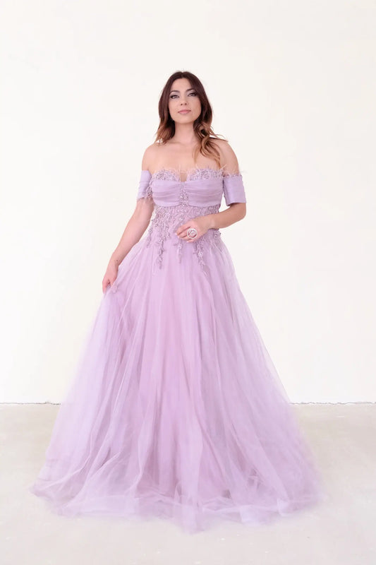 VESTIDO DE CERIMÓNIA ESTILO PRINCESA EM LILÁS