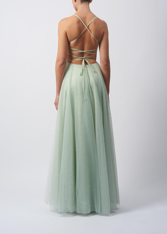 VESTIDO DE CERIMÓNIA BRILHANTE COM TULE